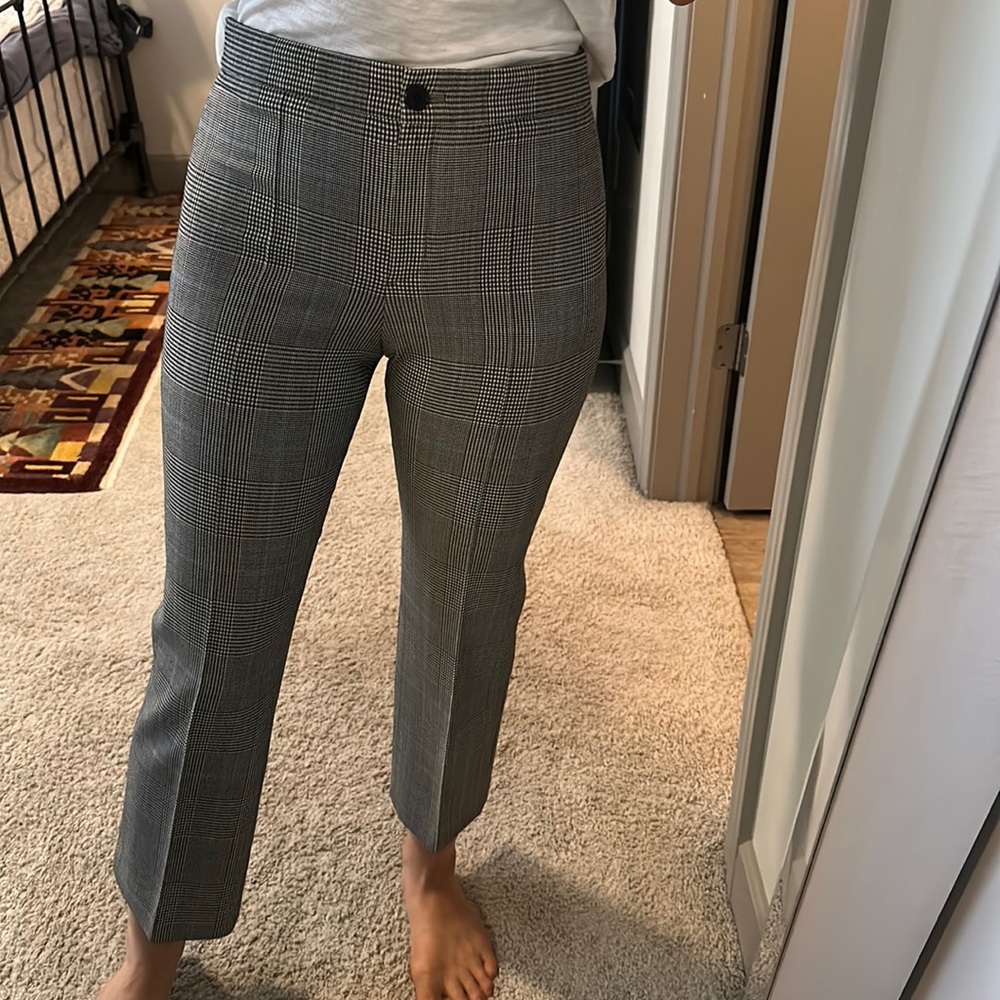 Theory White And Black Plaid Straight Leg Trousers - Gem